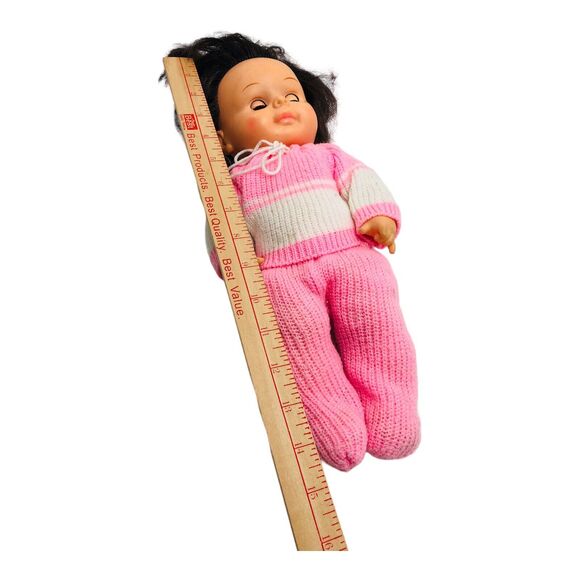 VTG Baby Doll Knit Pjs Pompom Track Suit Open Shut Sleepy Eyes Hong Kong Creepy - Picture 8 of 8